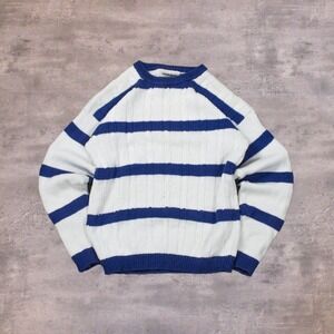 VIntage 90's Fashion At Large White Stripped White & Royal Blue Crewneck Sweater